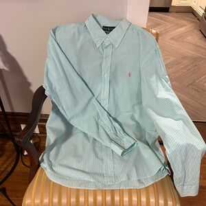 Ralph Lauren Men's custom fit teal colored Striped Button Down Shirt XXL